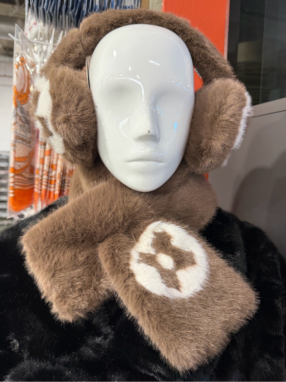 2pcs Faux Fur Ear Muffs and Scarf Set